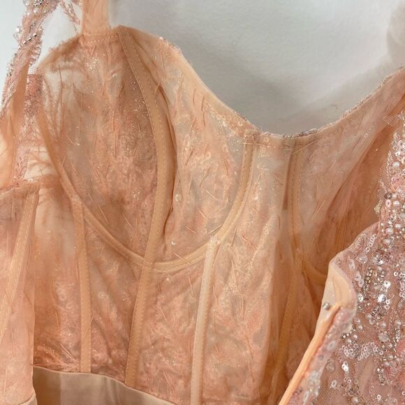 Mac Duggal 20559 Corset Bodice Floral Lace Embellished Gown, Pink, Plus Size 14 - Picture 8 of 15